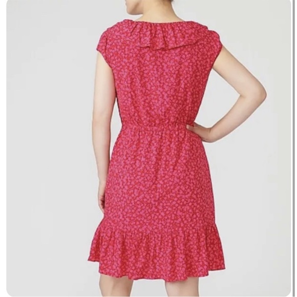 🆕J. Crew-Red & Pink V-Neck Floral Ruffled Faux Wrap Dress NWT, Size 6, lined - Picture 2 of 10